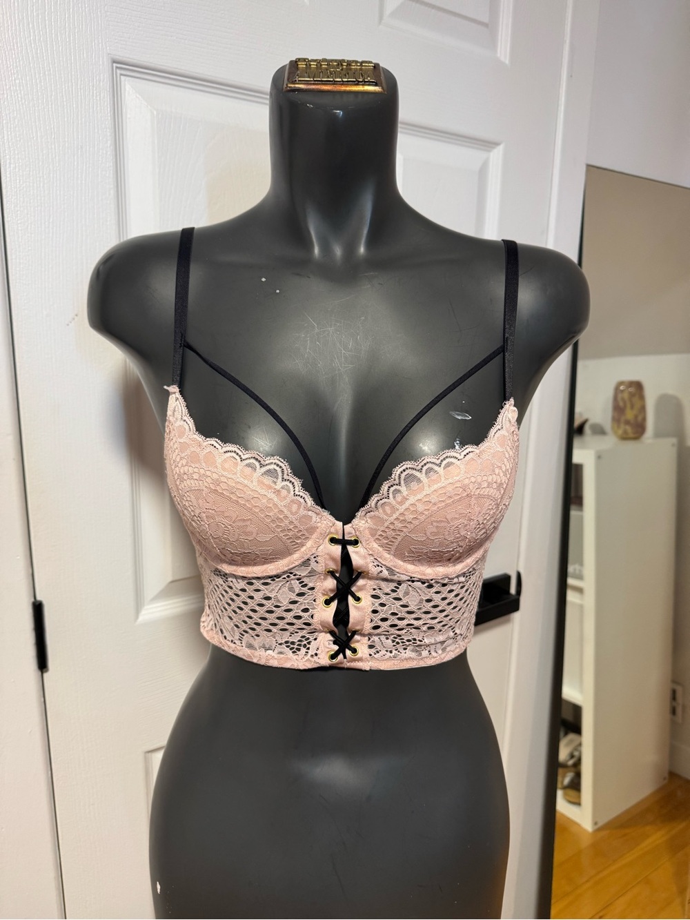 Lace Longline Bralette - Pink